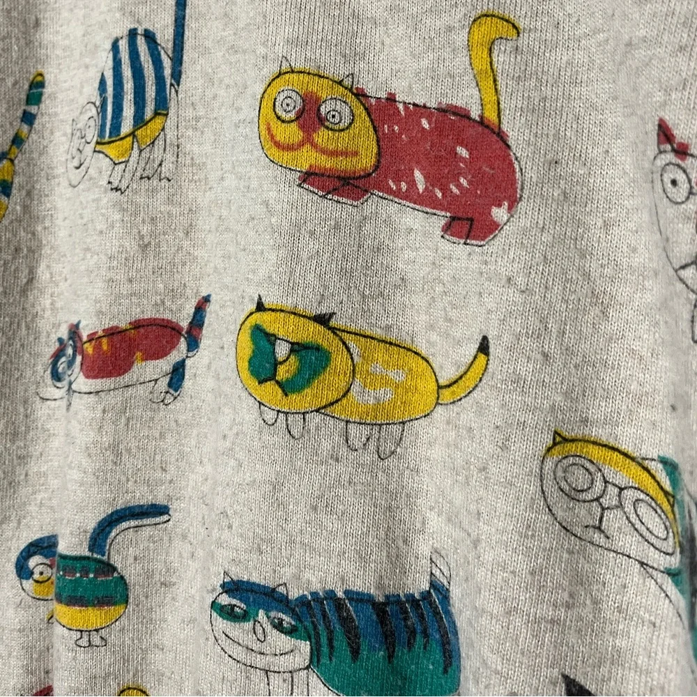 Whimsical Cat Print Crewneck Sweater - Beige - Picture 5 of 10